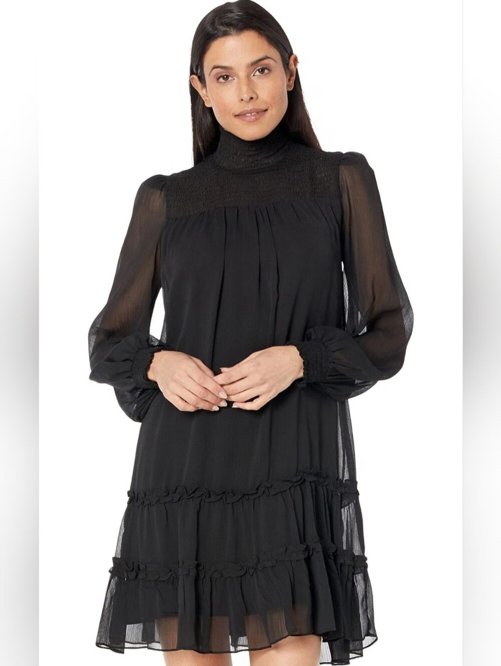 CeCe Black Long-Sleeve Ruffle Dress
